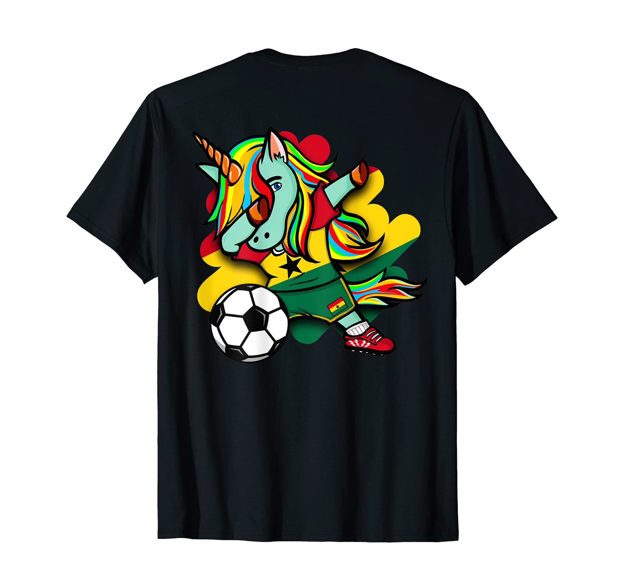 Dabbing Unicorn Ghana Soccer Fans Jersey T-Shirt - Graphic Print Unisex