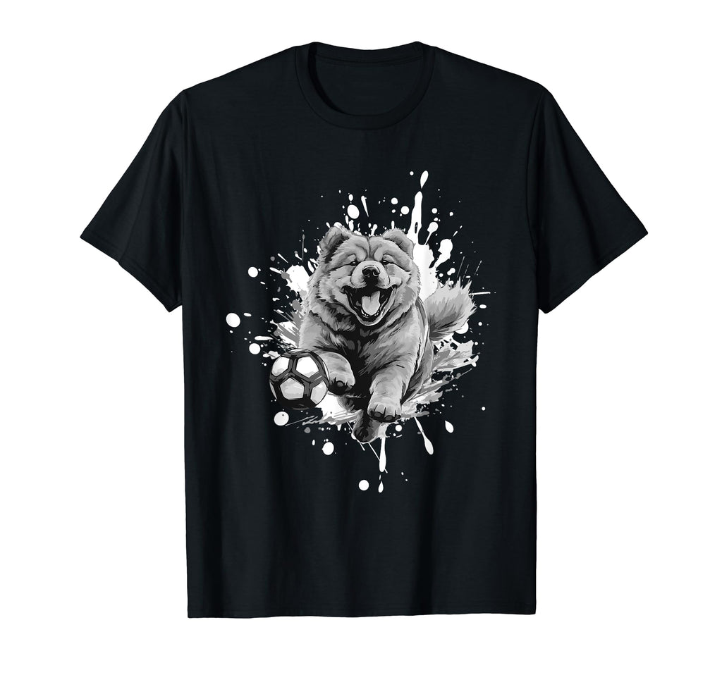 Chow Chow Dog Playing Soccer Team T-Shirt - Casual Everyday Wear Unisex