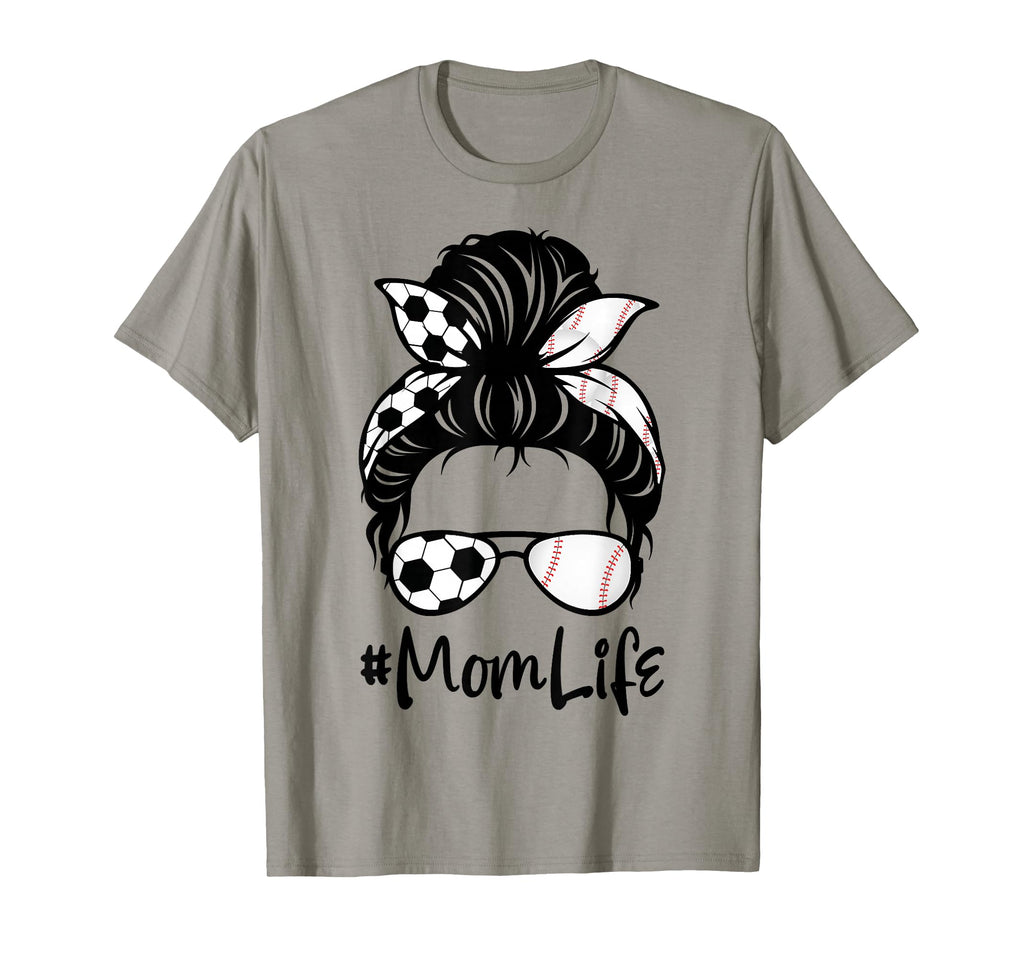 Womens Mom Life Soccer Messy Bun T-Shirt - Casual Everyday Wear for Adults