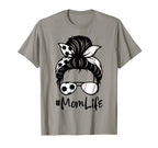 Womens Mom Life Soccer Messy Bun T-Shirt - Casual Everyday Wear for Adults