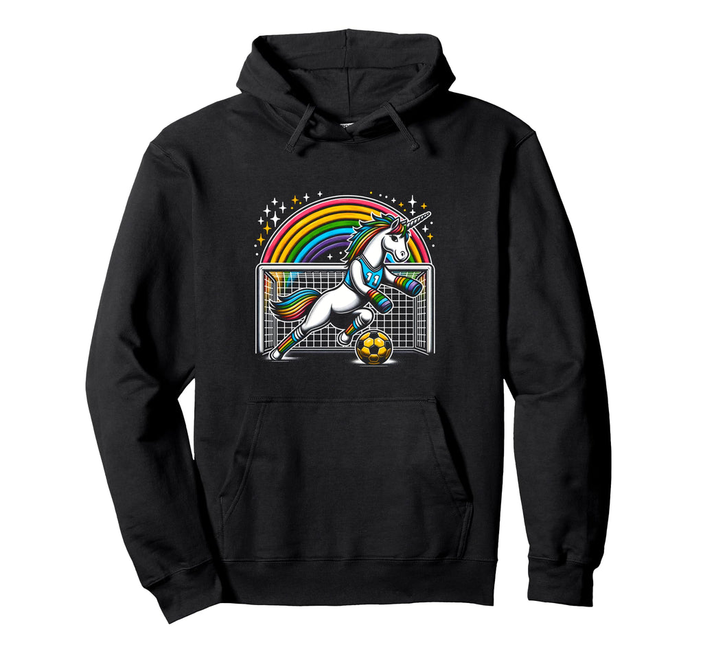 Unicorn Playing Soccer Goalie Keeper Hoodie - Minimalist Print for Adults