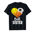 Ball Sister Heart Softball Soccer T-Shirt - Novelty Apparel for Adults