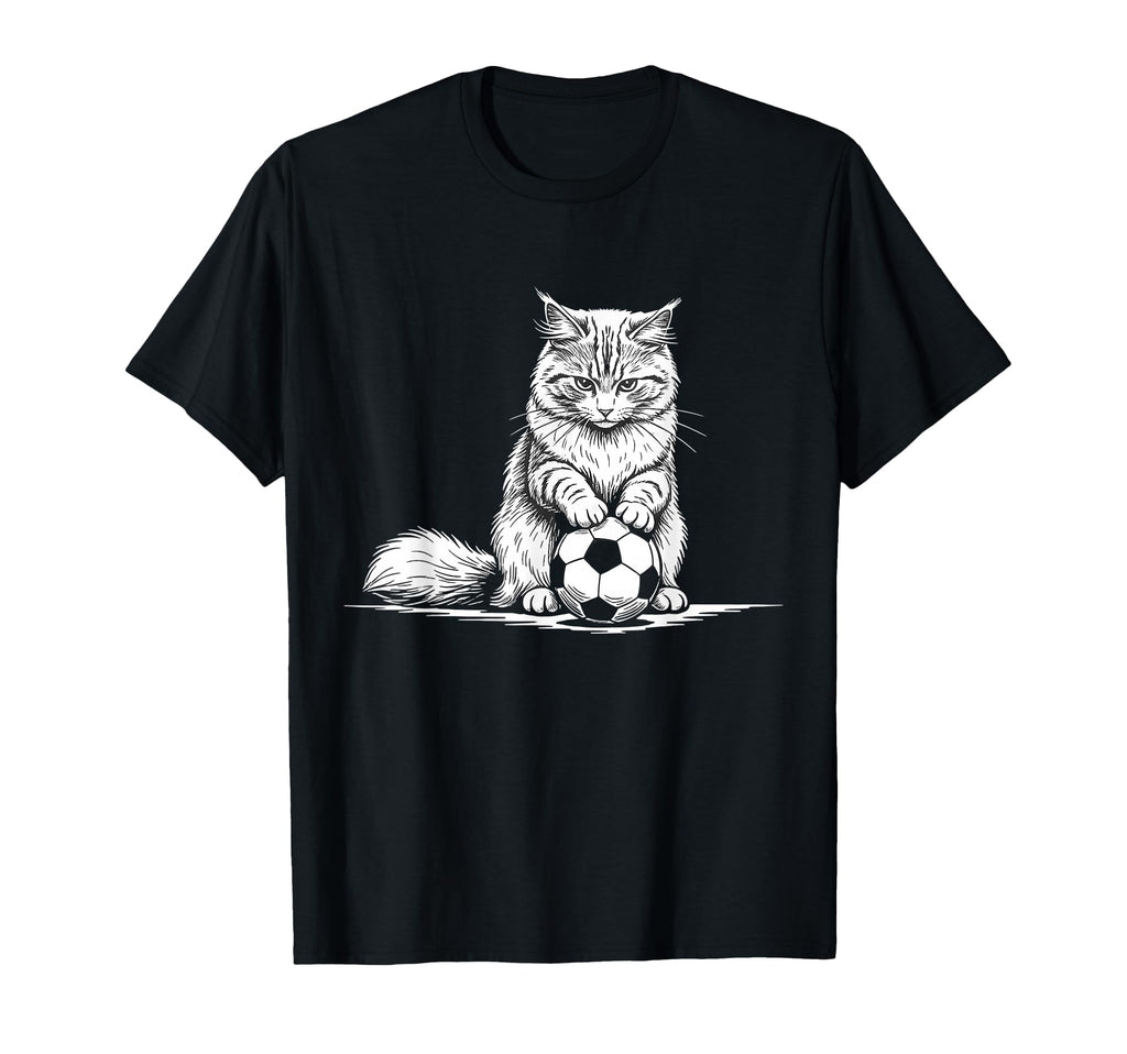 Soccer Cat Playing Ball Funny Kitten Player T-Shirt - Graphic Print Unisex
