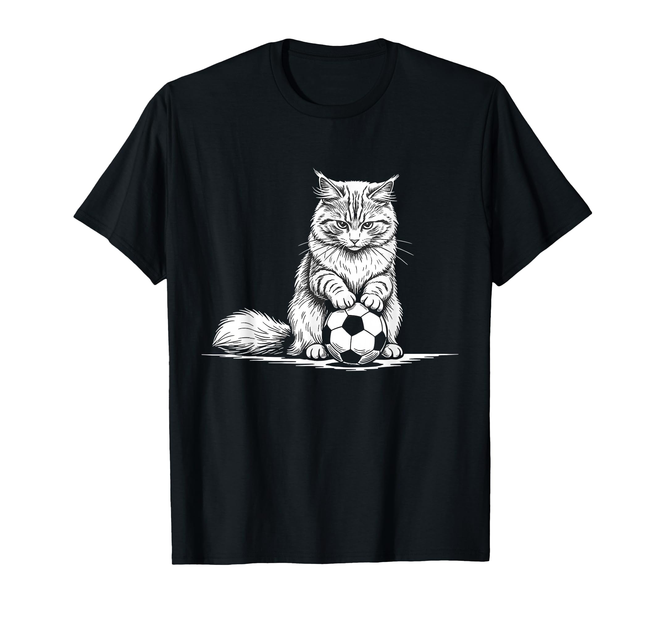 Soccer Cat Playing Ball Funny Kitten Player T-Shirt - Graphic Print Unisex