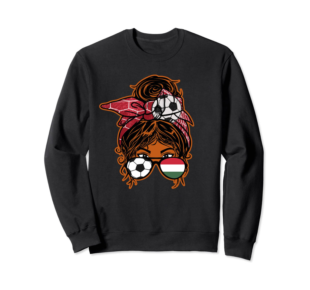 Messy Bun Hair Brown Skin Soccer Sweatshirt - Fun Novelty Design Unisex