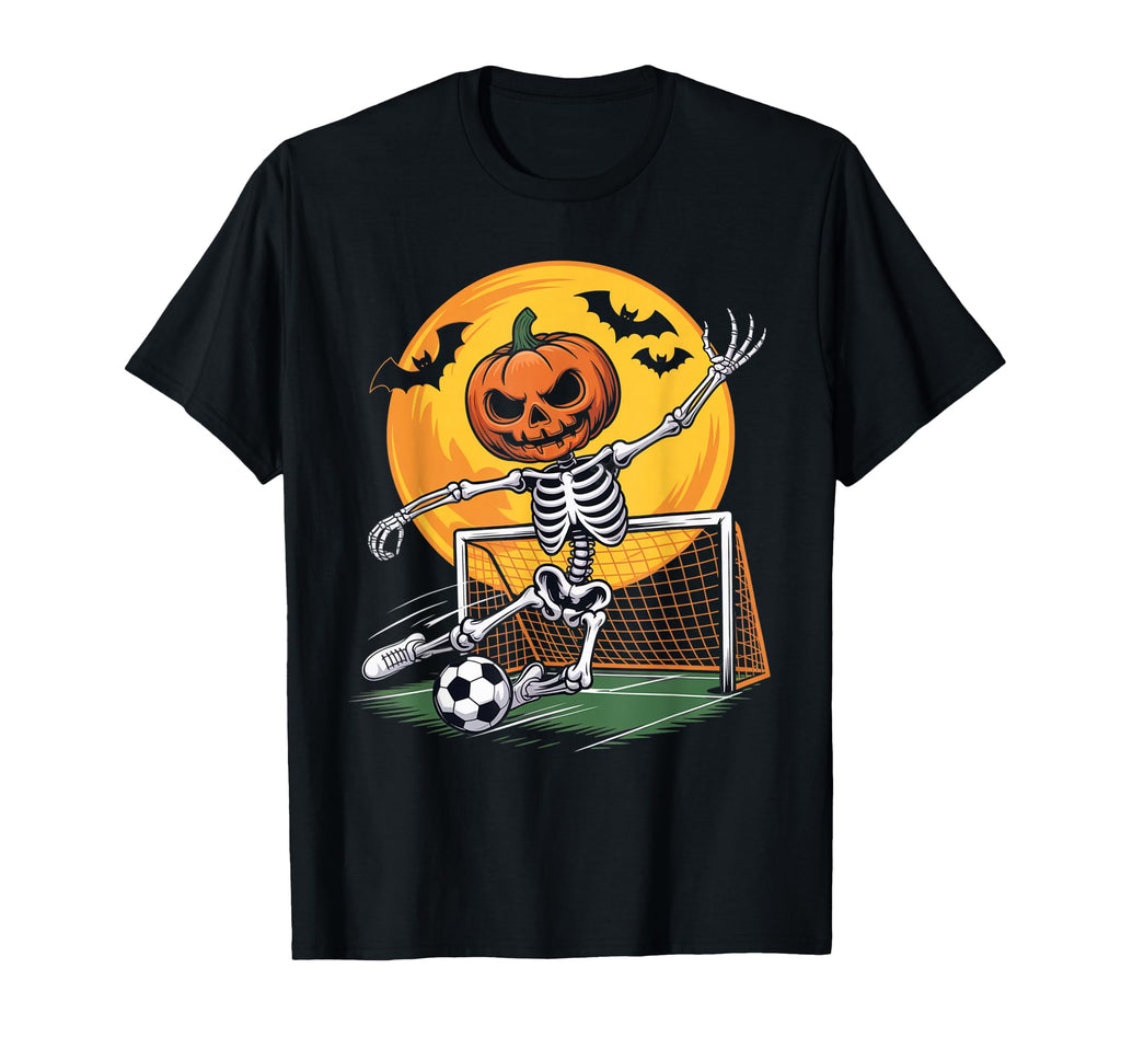 Pumpkin Skeleton Goalie Soccer Halloween T-Shirt - Minimalist Print Unisex