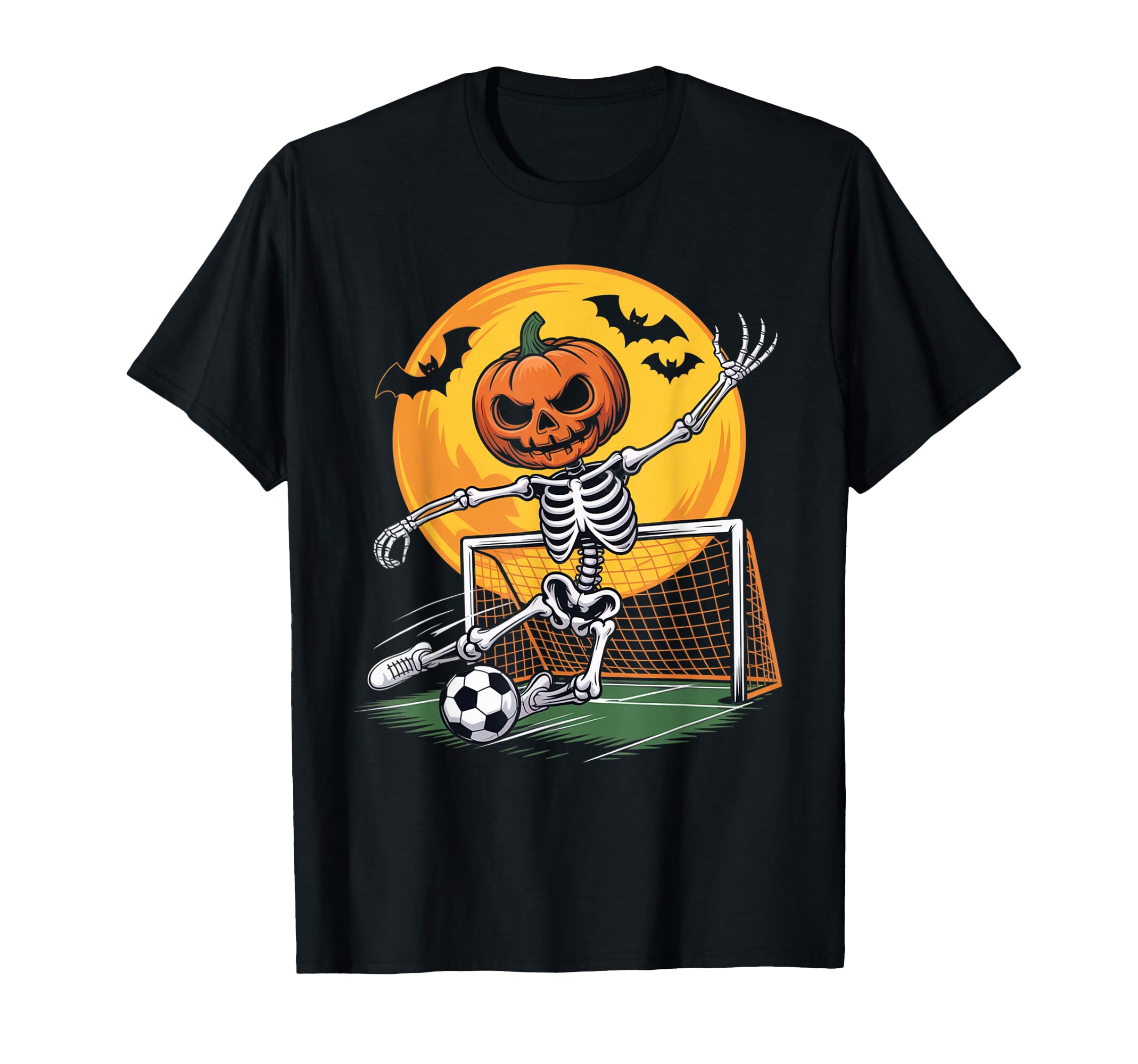 Pumpkin Skeleton Goalie Soccer Halloween T-Shirt - Minimalist Print Unisex