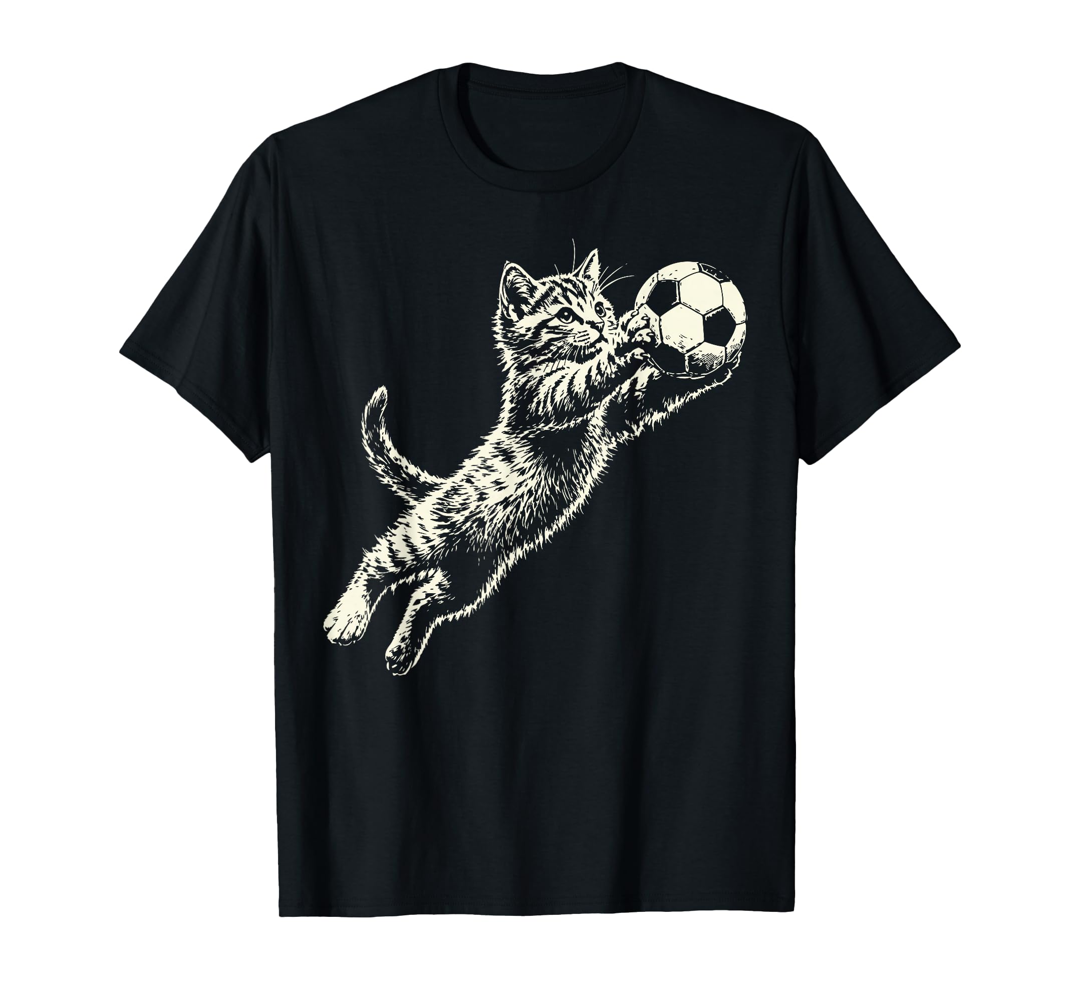 Funny Cat Soccer Ball Kitten Playing T-Shirt - Minimalist Print Unisex