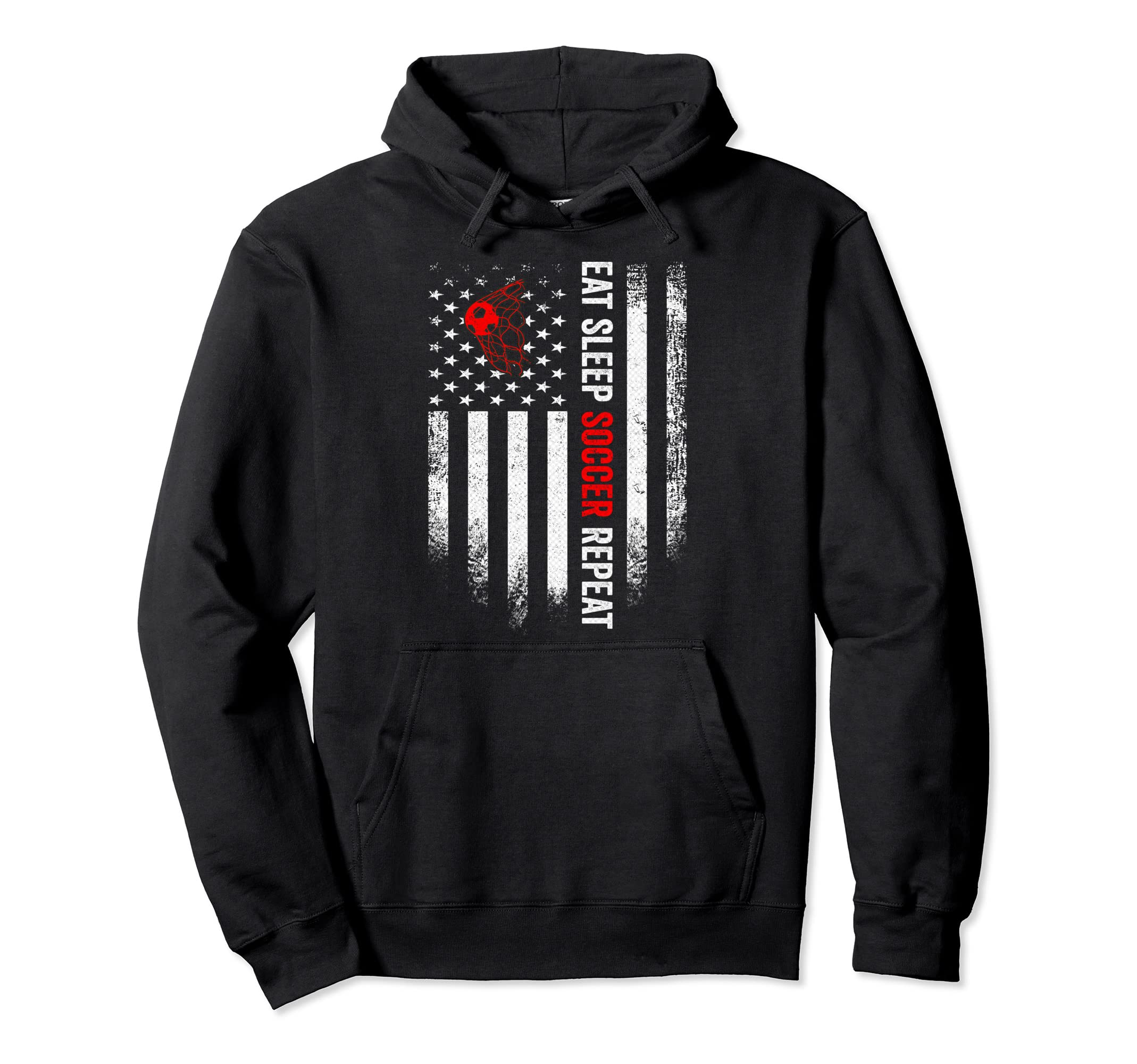 Usa American Flag Eat Sleep Soccer Hoodie - Casual Everyday Wear Unisex