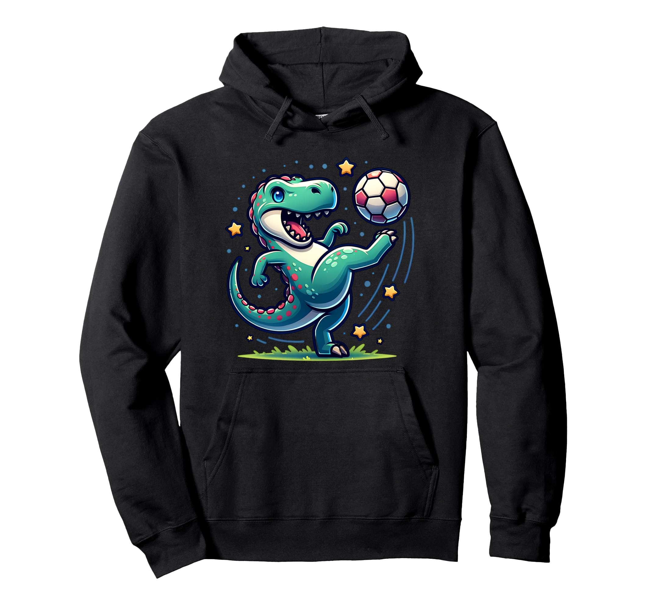 Soccer Playing T Rex Dinosaur Kicking Hoodie - Novelty Apparel Men Women