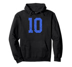 Distressed Royal Blue Number 10 Jersey Hoodie - Novelty Apparel for Adults