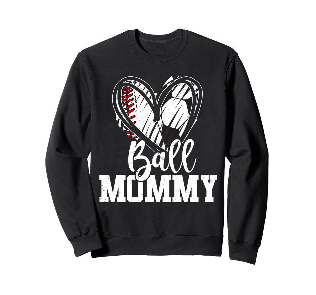 Ball Mom Heart Baseball Soccer Ball Sweatshirt - Streetwear Style Unisex