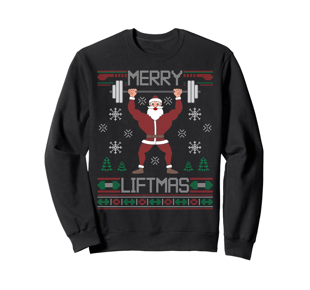 Merry Liftmas Ugly Santa Claus Sweatshirt - Fun Novelty Design Men Women