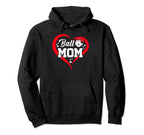 Ball Mom Heart Funny Baseball Soccer Hoodie - Novelty Apparel for Adults