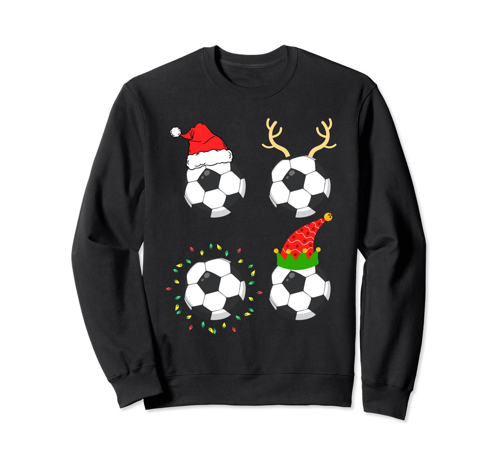 Soccer Ball Santa Hat Reindeer Sweatshirt - Casual Everyday Wear Men Women