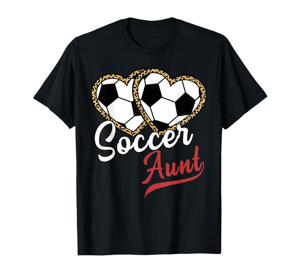 Soccer Aunt Leopard Heart Mothers T-Shirt - Fun Novelty Design for Adults