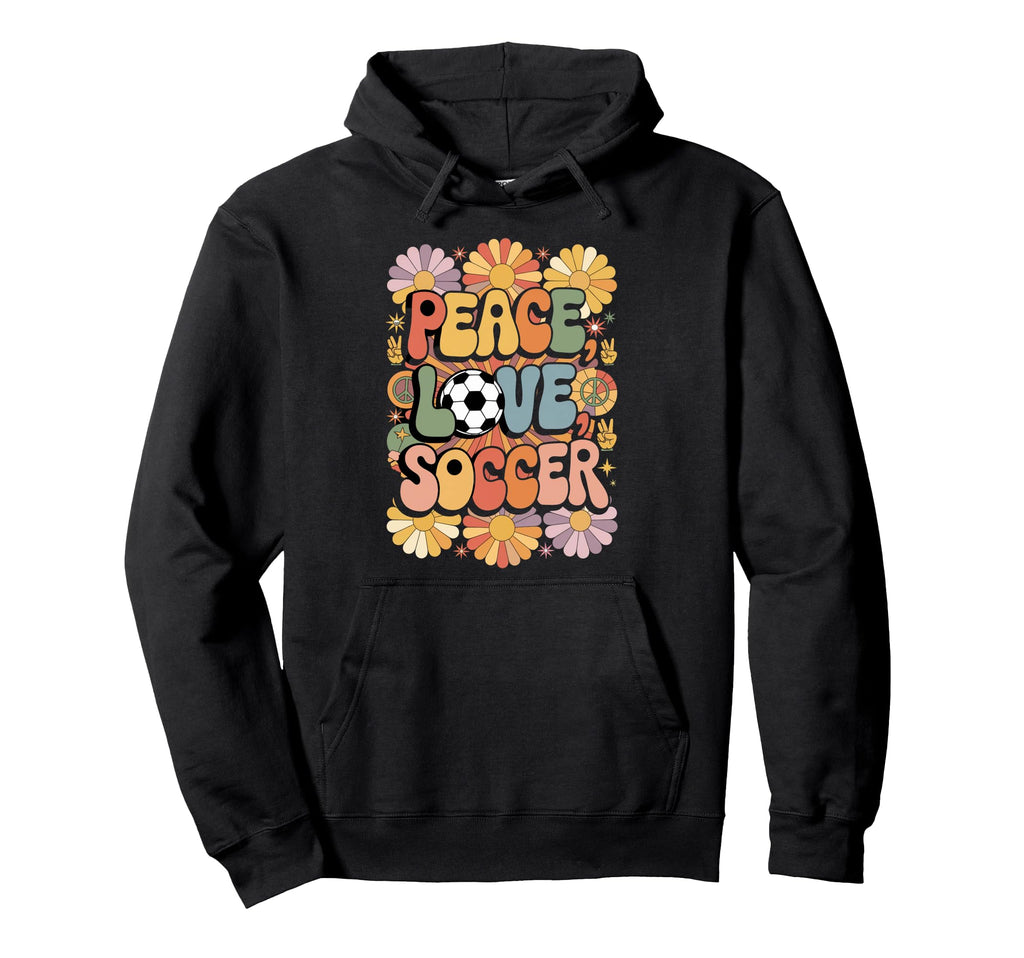 Peace Love Soccer 60S 70S Hippie Soccer Hoodie - Aesthetic Graphic Unisex