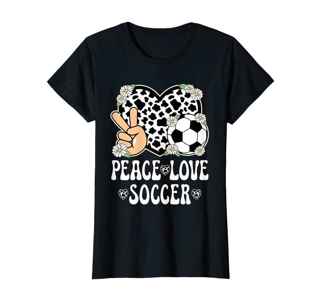 Peace Love Soccer Lover Cow Soccer T-Shirt - Minimalist Print for Adults