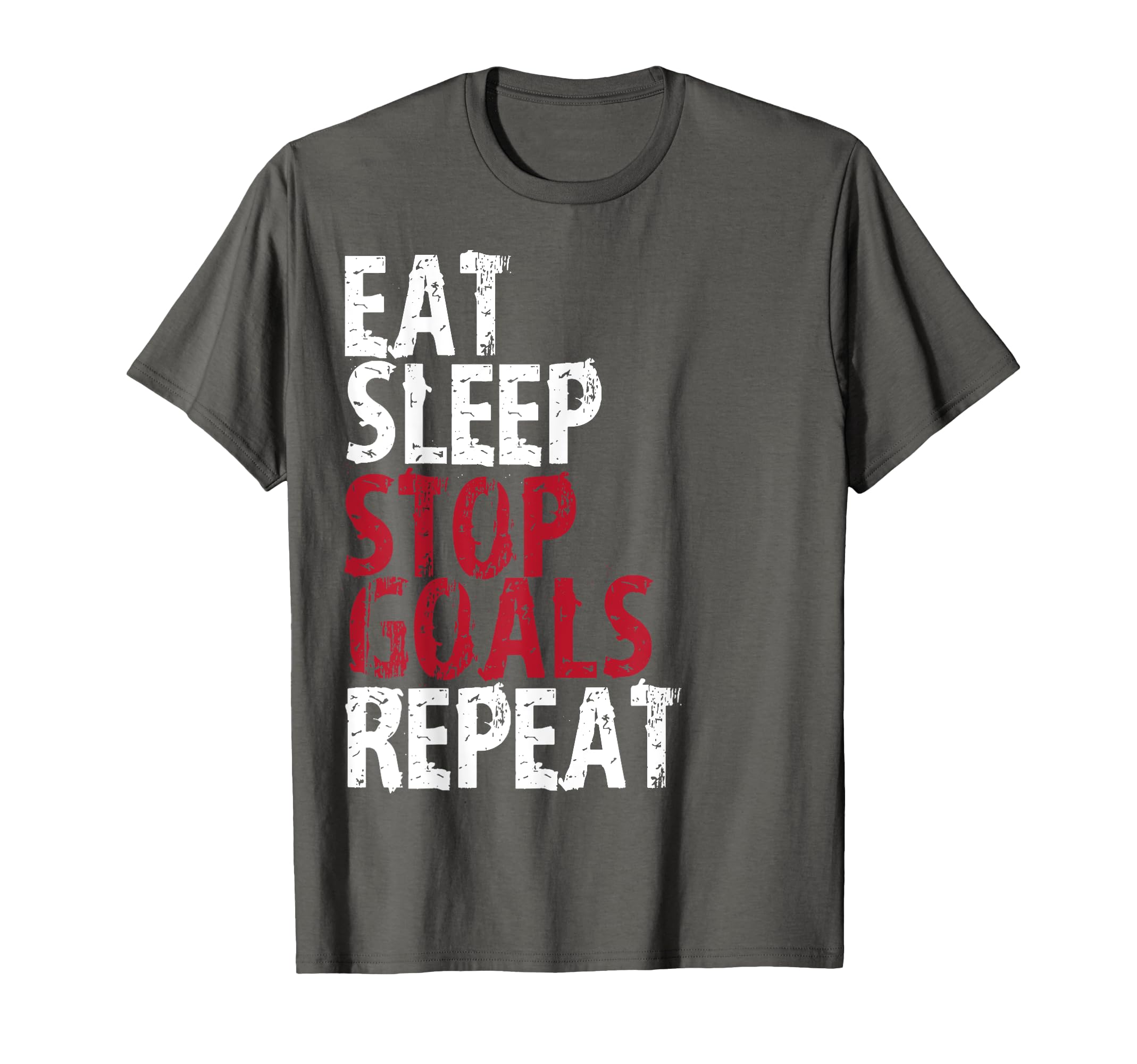 Eat Sleep Stop Goals Repeat Soccer T-Shirt - Minimalist Print Unisex