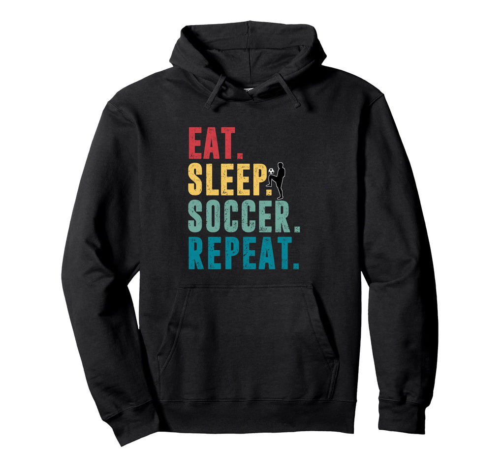 Eat Sleep Soccer Repeat Football Player Hoodie - Novelty Apparel for Adults