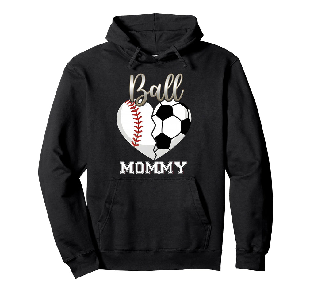 Ball Mommy Baseball Soccer Heart Mothers Day Hoodie - Graphic Print Unisex