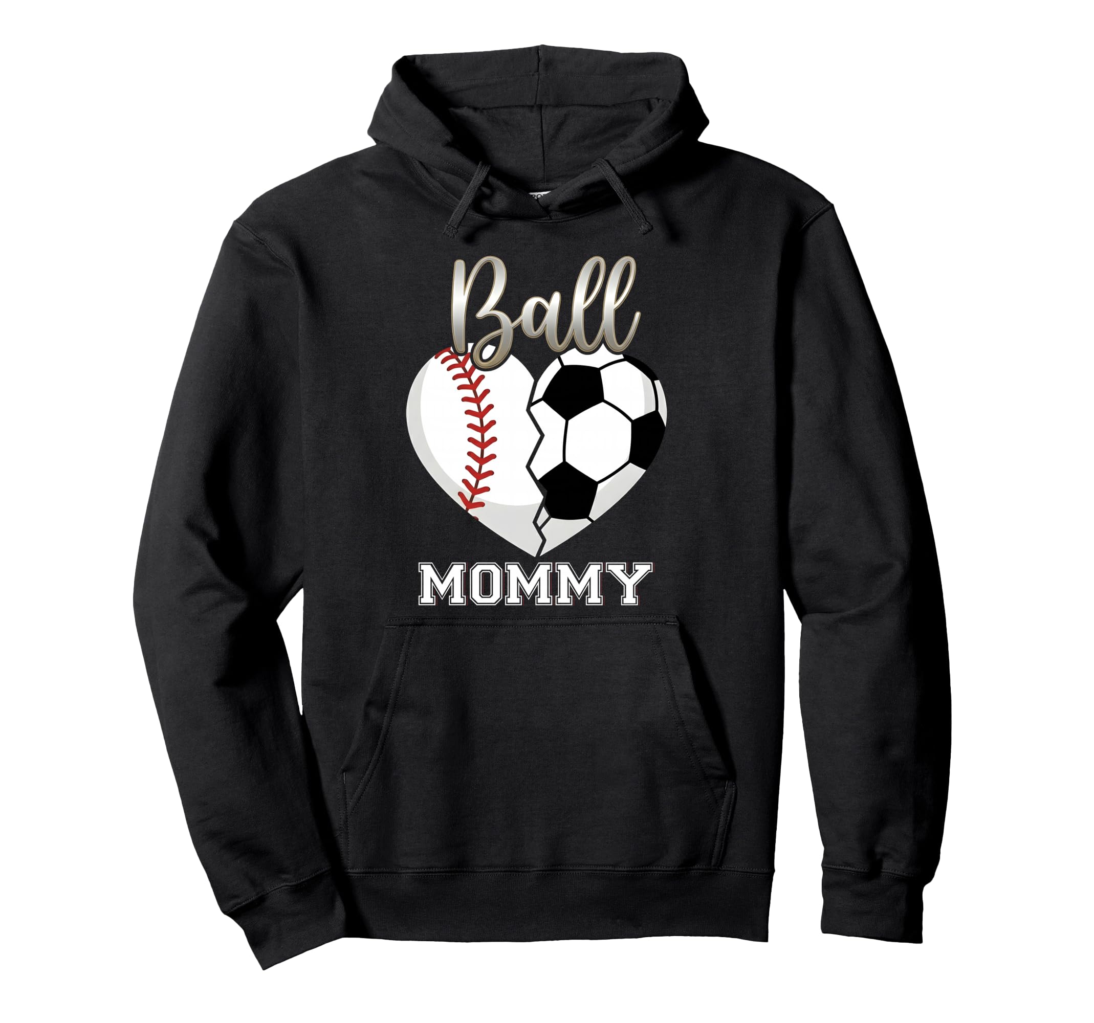 Ball Mommy Baseball Soccer Heart Mothers Day Hoodie - Graphic Print Unisex