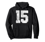 Distressed White Number 15 Jersey Player Hoodie - Unique Graphic Men Women