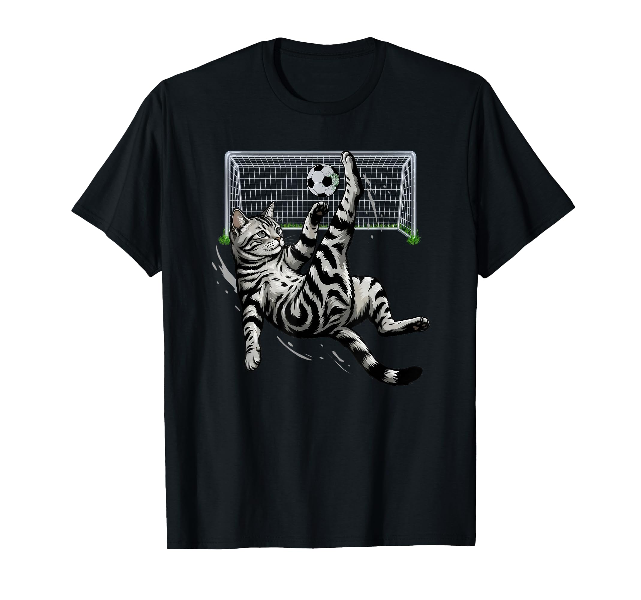 Funny Tabby Cat Soccer Bicycle Kick T-Shirt - Novelty Apparel Men Women