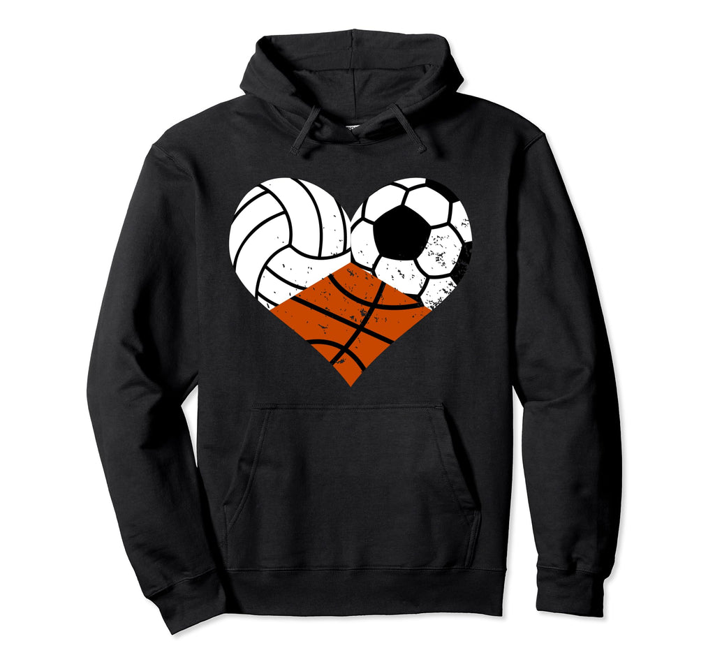 Volleyball Soccer Basketball Heart Funny Hoodie - Unique Graphic Unisex