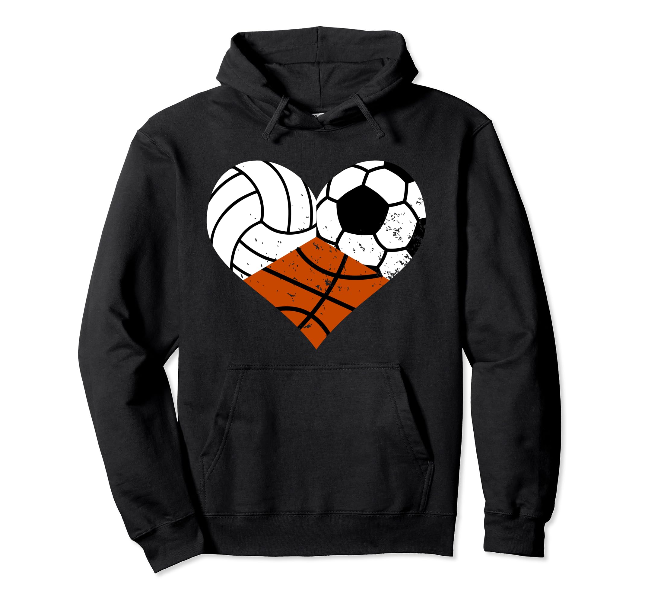 Volleyball Soccer Basketball Heart Funny Hoodie - Unique Graphic Unisex