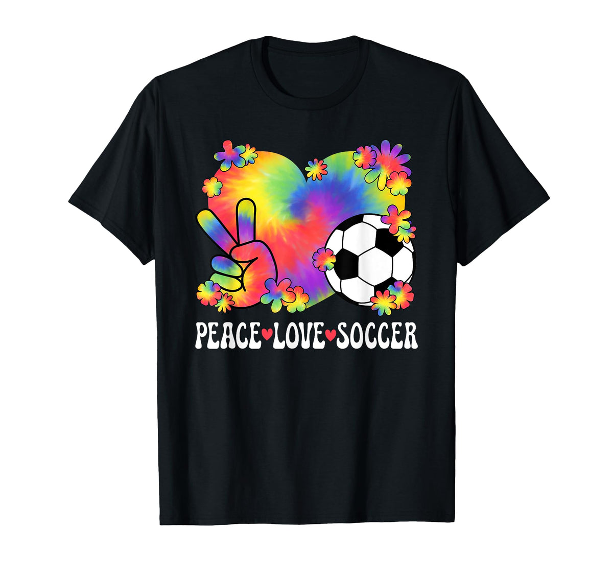 Peace Love Soccer Lover 60S 70S Hippie T-Shirt - Trendy Graphic Men Women