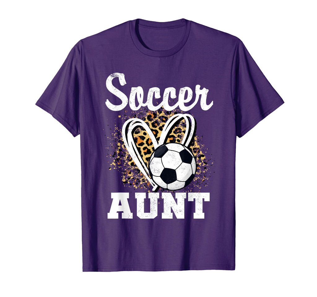 Soccer Aunt Leopard Heart Matching T-Shirt - Casual Everyday Wear Unisex
