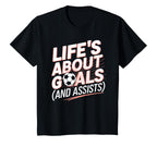 Lifes About Goals Soccer Player Funny T-Shirt - Trendy Graphic for Adults