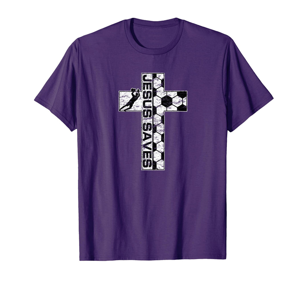 Jesus Saves Soccer Cross Goalie T-Shirt - Novelty Apparel for Adults