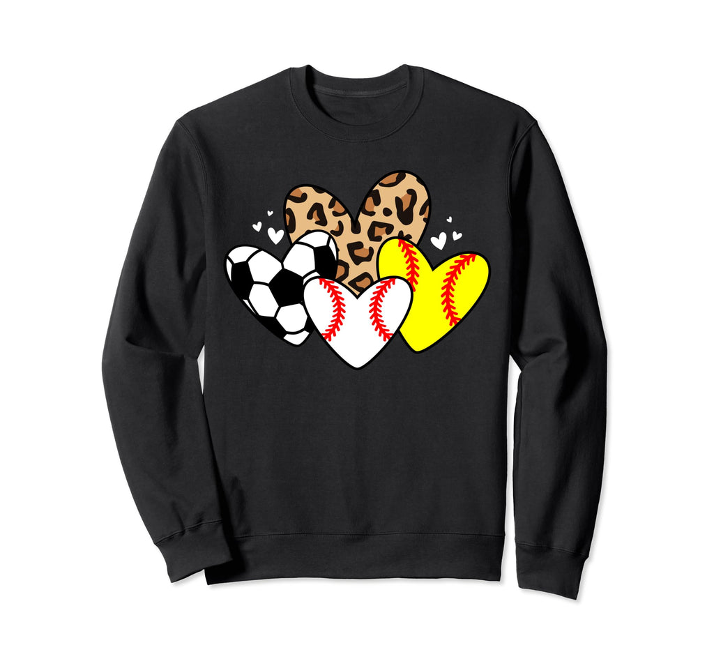 Baseball Softball Soccer Heart Sweatshirt - Fun Novelty Design for Adults