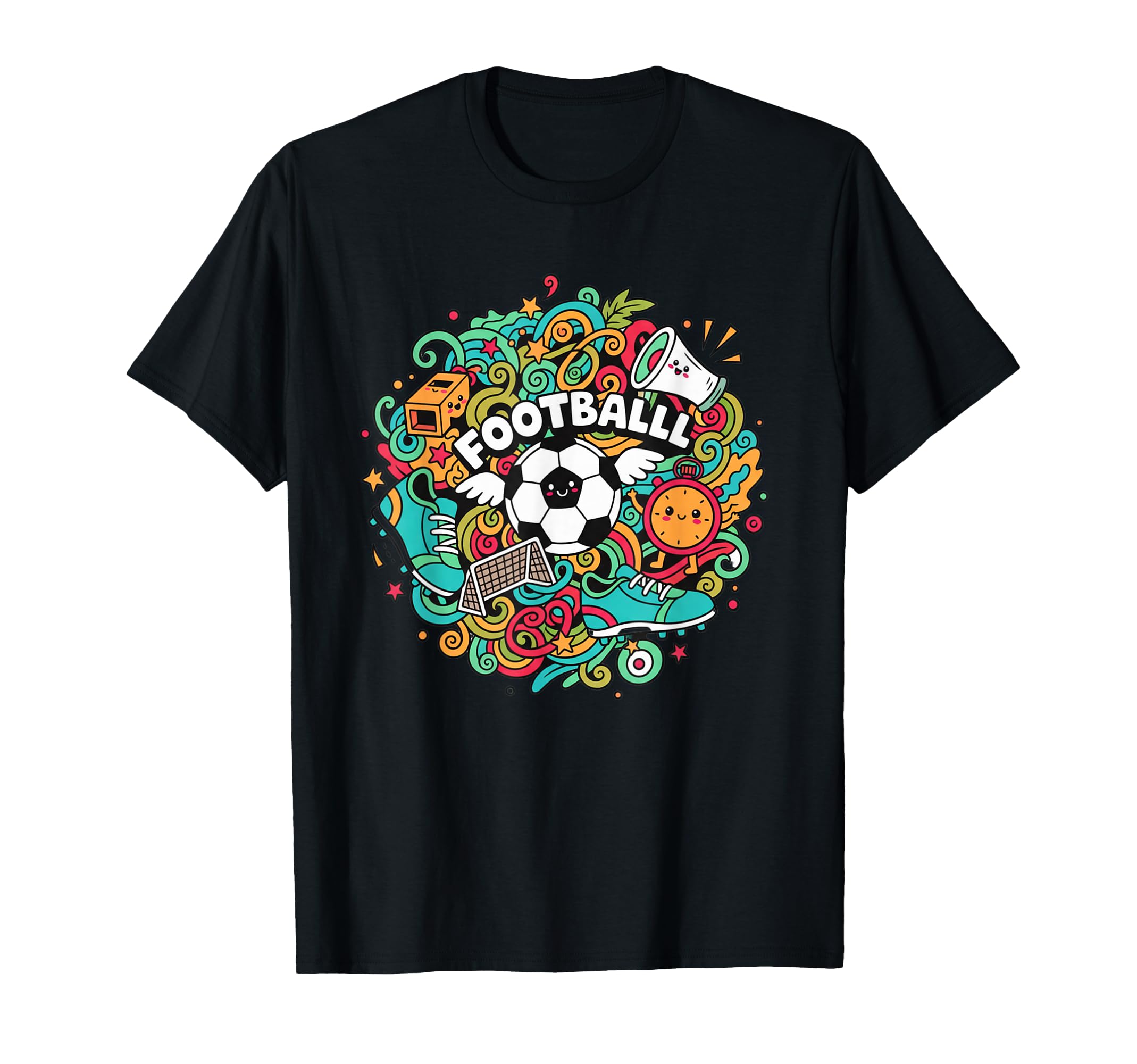 Kawaii Soccer Ball Wings Doodle Aesthetic T-Shirt - Trendy Graphic Unisex
