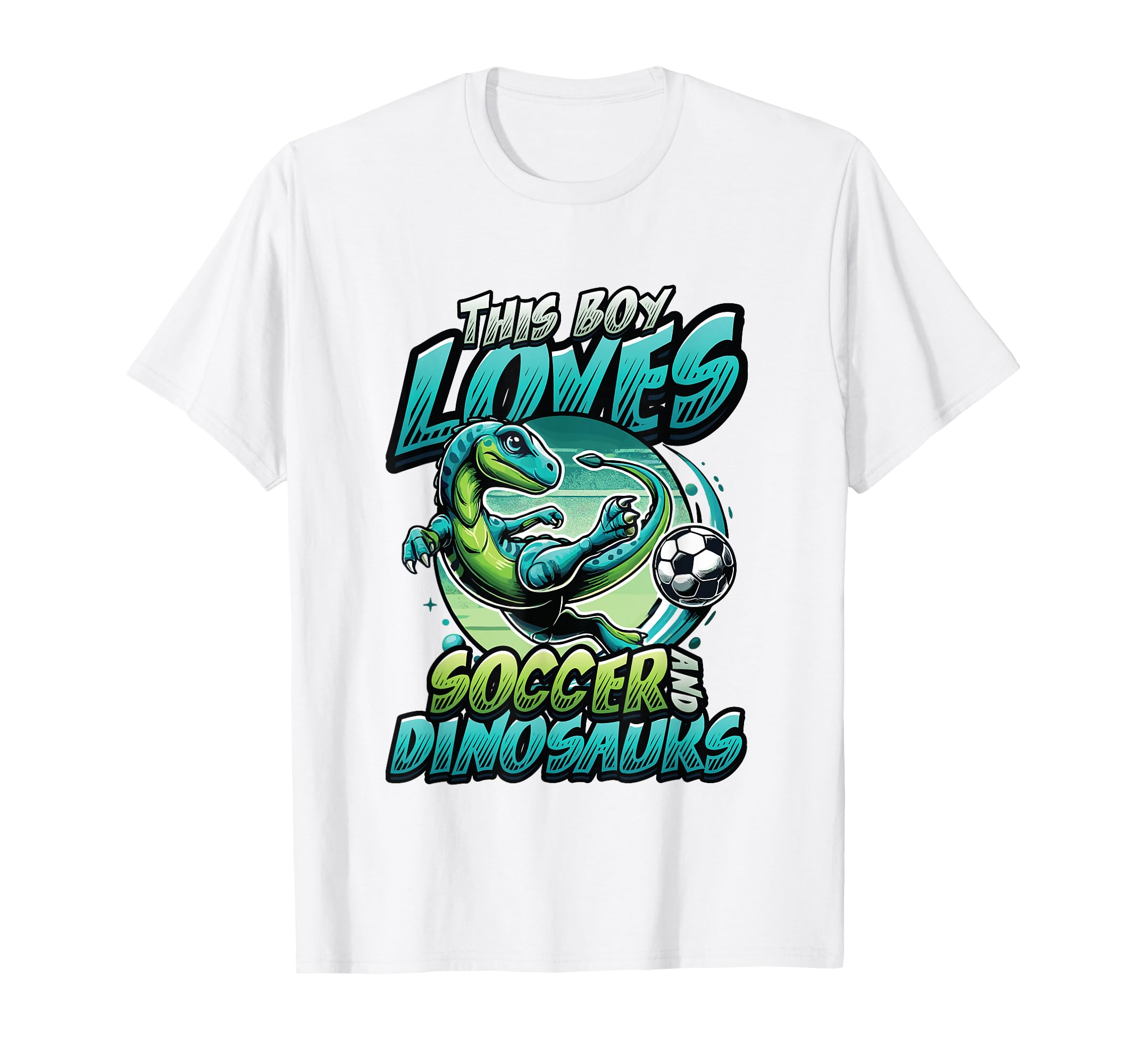 This Loves Soccer And Dinosaurs T-Shirt - Fun Novelty Design Unisex