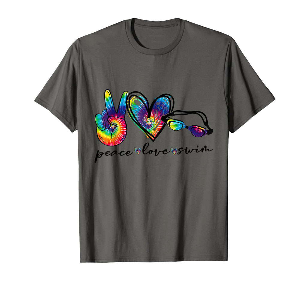 Peace Love Swim Goggles Tie Dye T-Shirt - Aesthetic Graphic for Adults