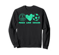 Peace Love Soccer Fan Minty Green Sweatshirt - Aesthetic Graphic Men Women