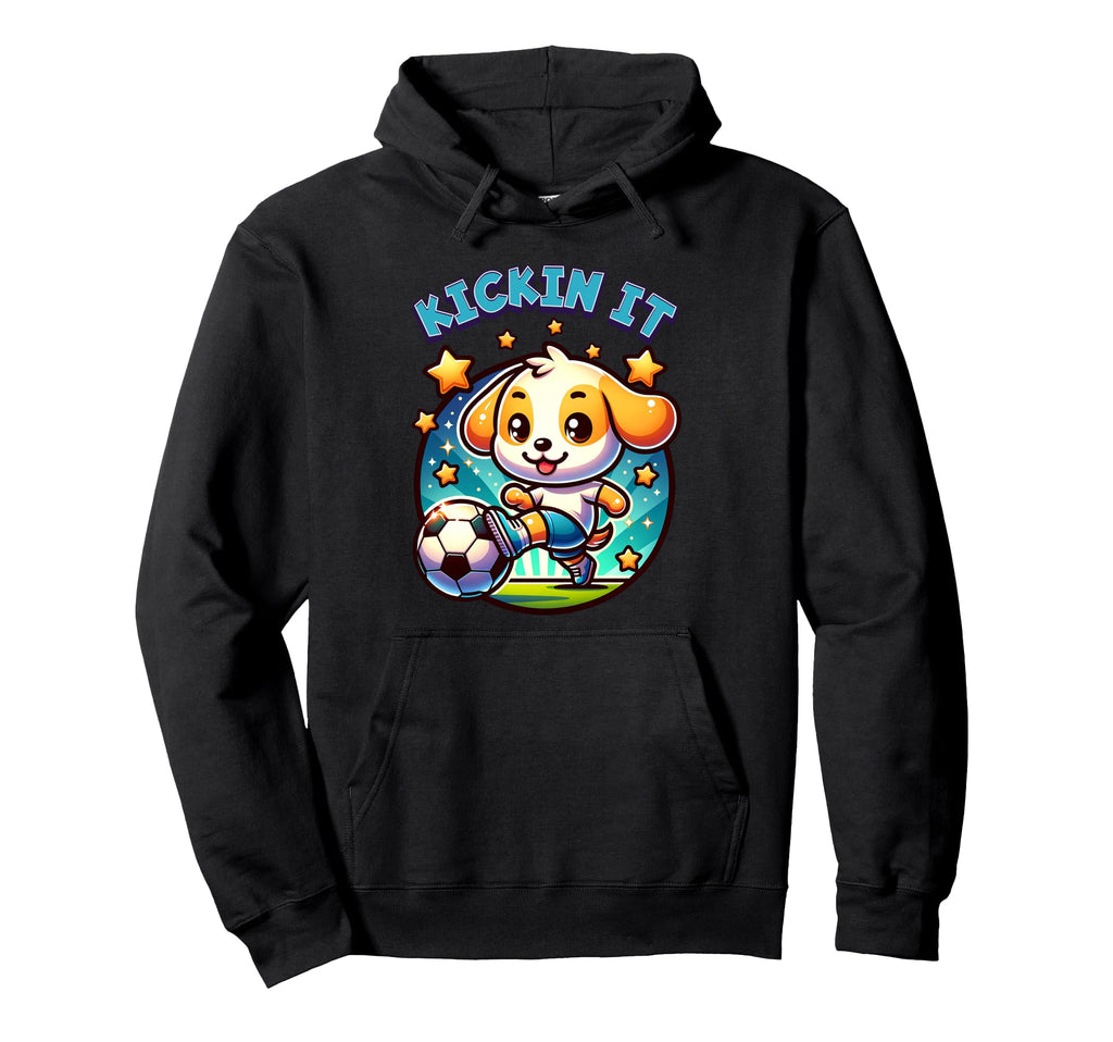 Kickin It Soccer Player Puppy Dog Ball Hoodie - Fun Novelty Design Unisex