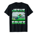 Funny Christian Soccer Jesus Saves Goalie T-Shirt - Graphic Print Men Women