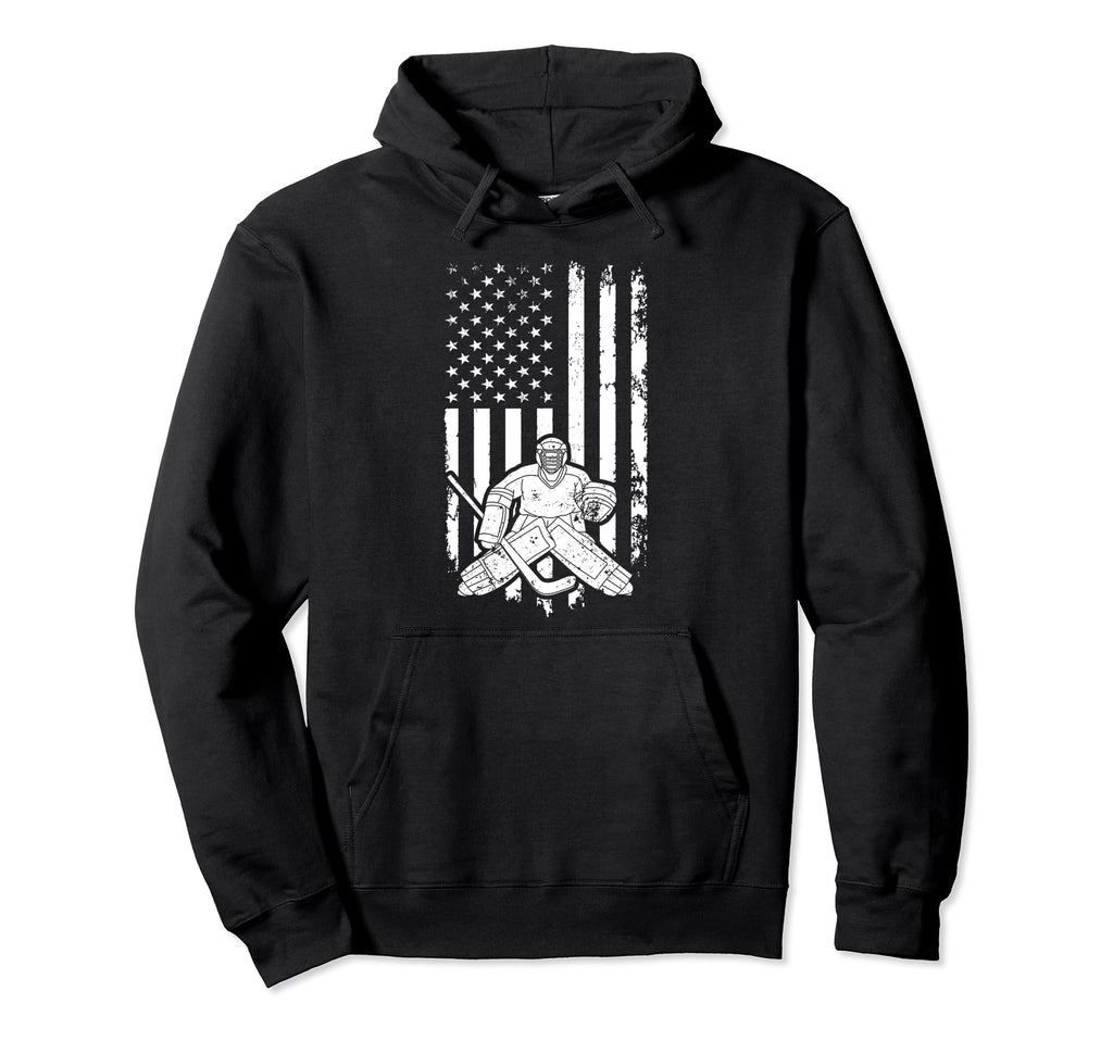 Ice Hockey Goalkeeper Us Flag Ice Hockey Hoodie - Graphic Print Unisex