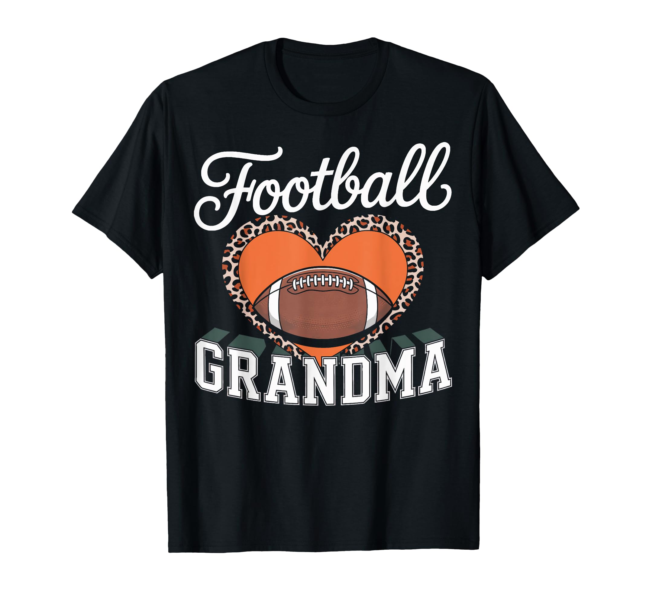 Football Grandma Heart Leopard Soccer T-Shirt - Fun Novelty Design Unisex
