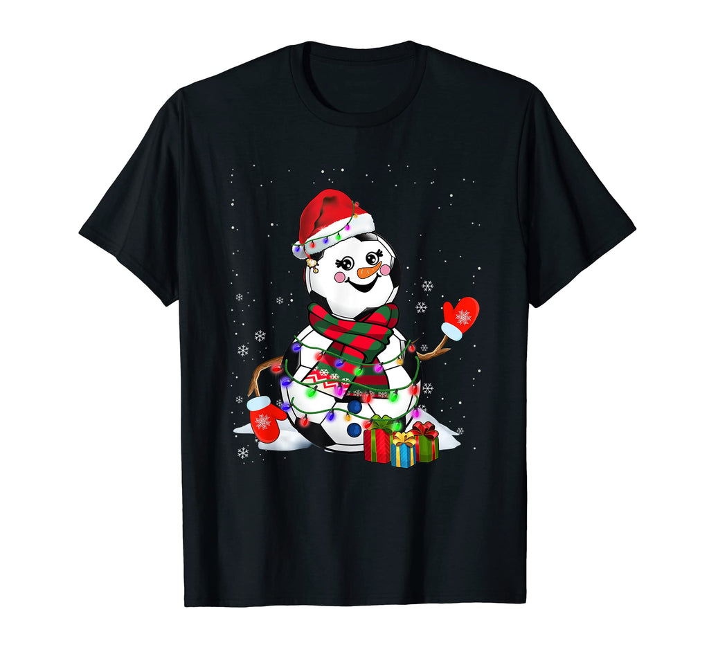Lights Santa Snowman Soccer T-Shirt - Unique Graphic Men Women