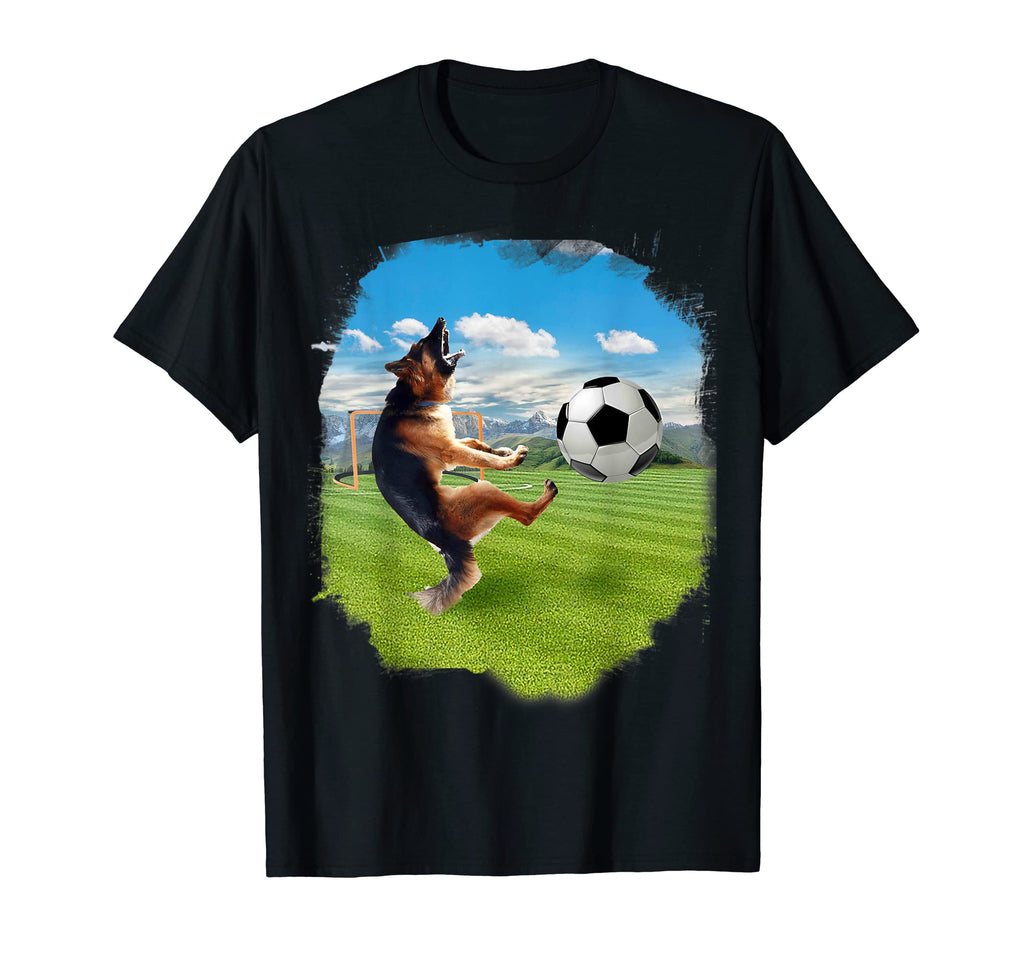 German Shepherd Dog Playing Soccer T-Shirt - Unique Graphic for Adults