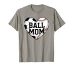 Ball Mom Heart Funny Baseball Soccer T-Shirt - Fun Novelty Design Unisex