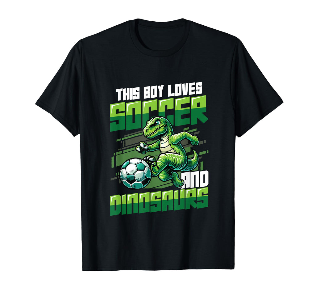 This Loves Soccer And Dinosaurs Playing T-Shirt - Custom Art Print Unisex
