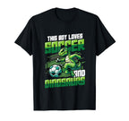 This Loves Soccer And Dinosaurs Playing T-Shirt - Custom Art Print Unisex
