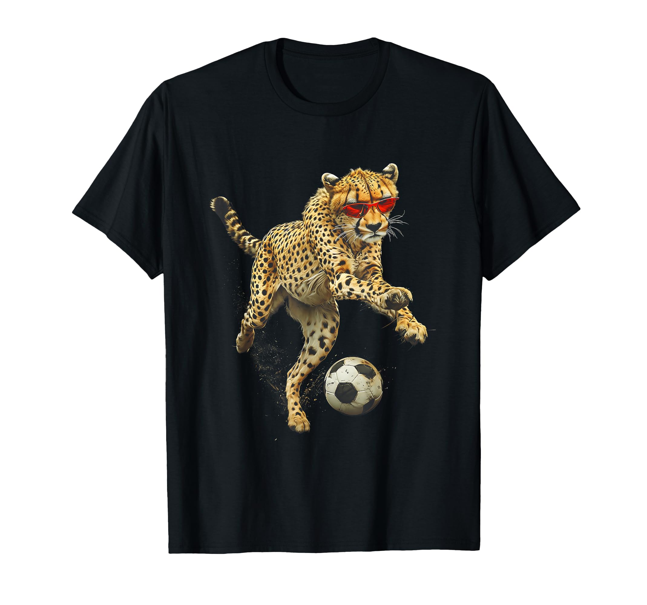 Speed Cheetah Playing Soccer Red T-Shirt - Streetwear Style for Adults