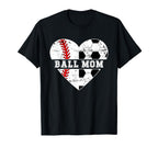 Ball Mom Heart Soccer Baseball Mom T-Shirt - Minimalist Print Men Women